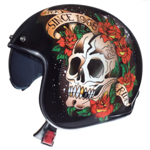 CASQUE JET MT HELMETS LE MANS 2 SV SKULL & ROSES A1 NOIR