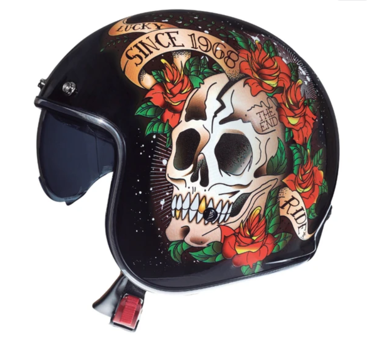 CASQUE JET MT HELMETS LE MANS 2 SV SKULL & ROSES A1 NOIR